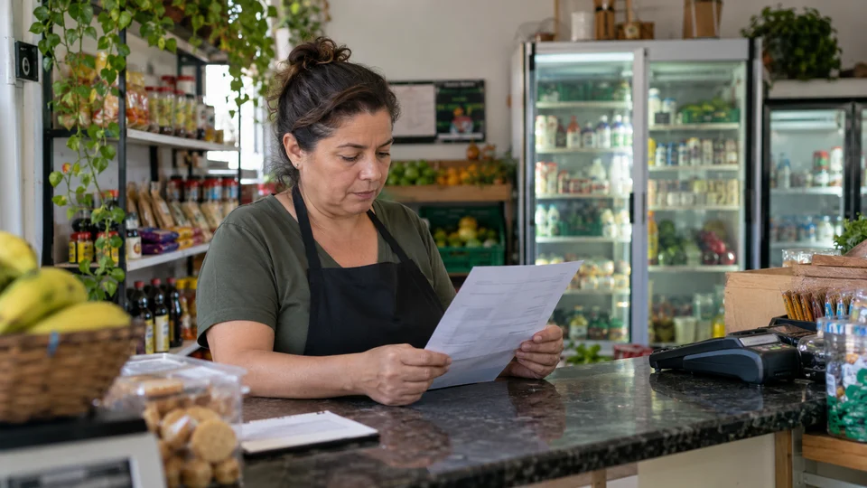Empreendedora confere conta de energia, em cena ilustrativa